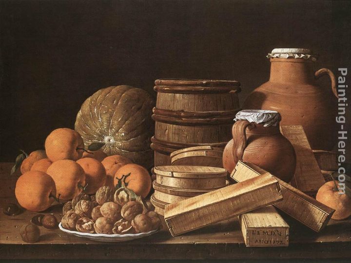 Still-Life with Oranges and Walnuts painting - Luis Melendez Still-Life with Oranges and Walnuts art painting